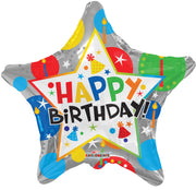 18" Happy Birthday Multi Star Shape Helium Foil Balloon (5 Pack) #15324
