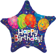 18" Happy Birthday Star Shape With Balloons Helium Foil Balloon (5 Pack)#15431