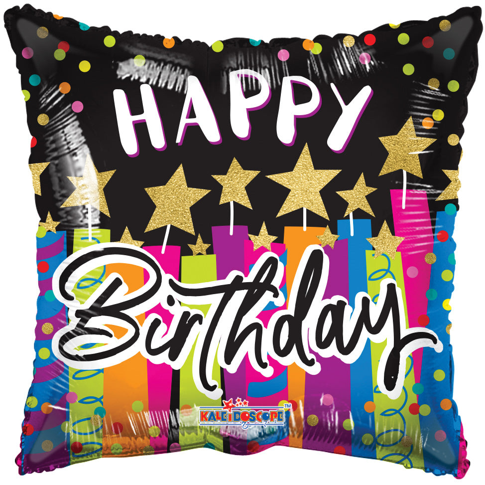 18" Happy Birthday Black Square Shape Helium Foil Balloon (5 Pack) #16166