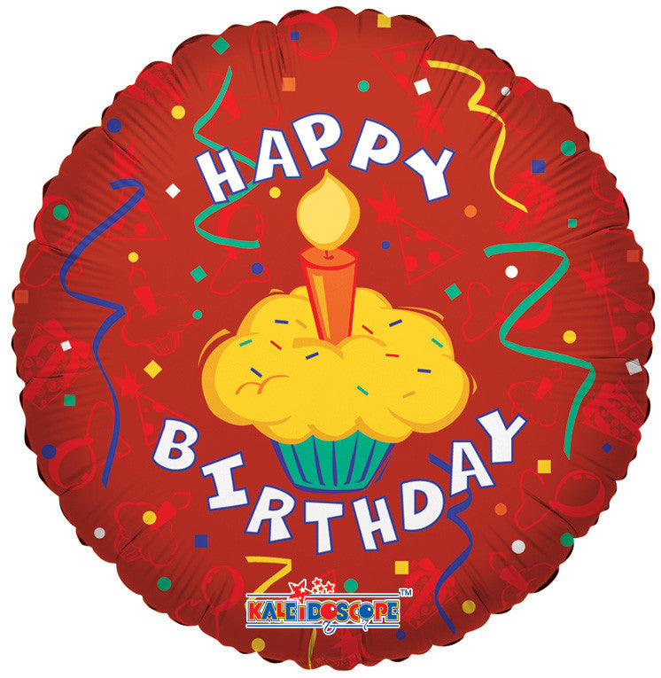 18" Happy Birthday Cupcake Red Helium Foil Balloon (5 Pack) #17111