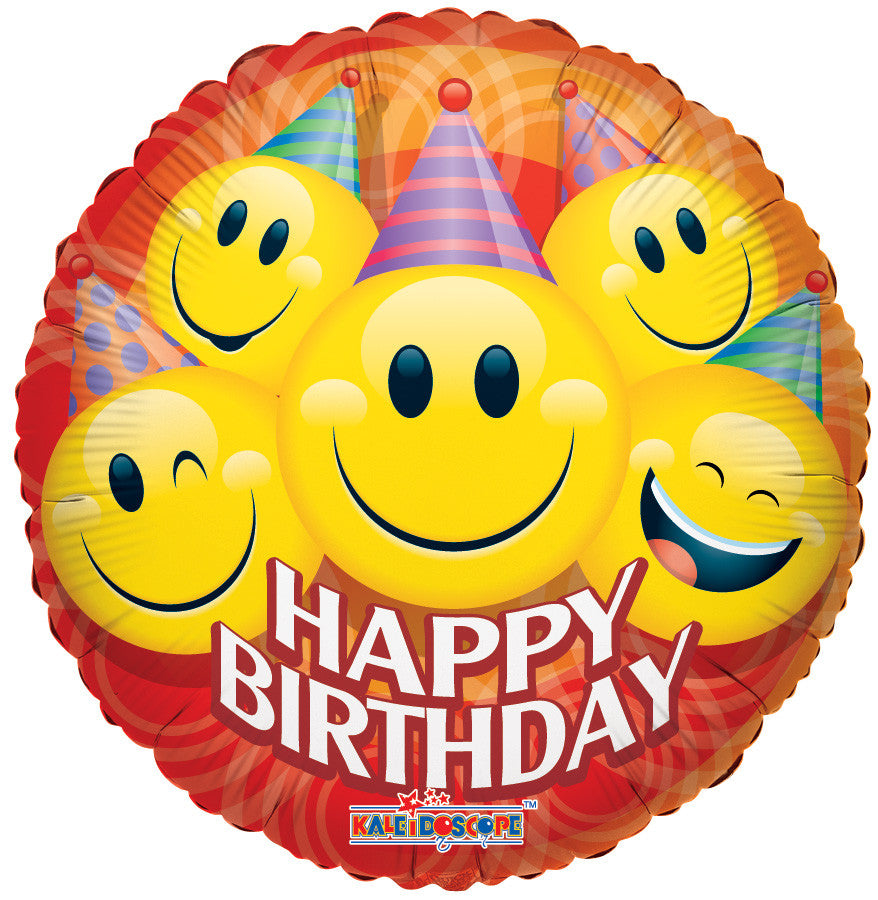 18" Happy Birthday Smile Faces Balloons & Confetti Helium Foil Balloons (5 PACK) #17745