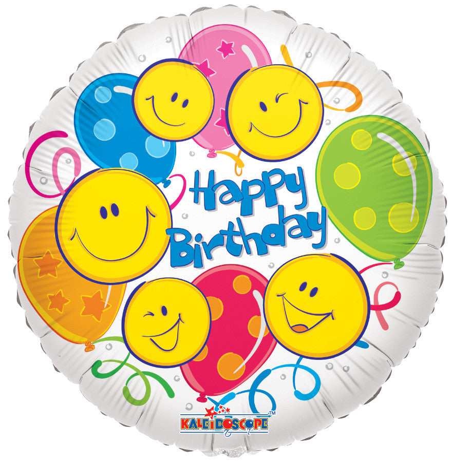 18" Happy Birthday Smiling Emoji Helium Foil Balloon (5 Pack) #20074