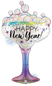 37" Jumbo Opal Happy New Year Champagne Glass Foil Balloon (1 Pack) #25413
