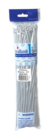 260B Sempertex Twisting Balloons Metallic Silver 50 Bag #57167