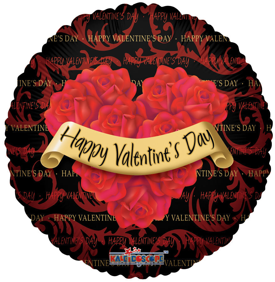 18" Happy Valentine's Day Black with Rose Wreath Helium Foil Balloon (5 Pack) #81128-18