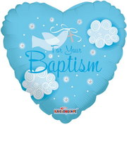 18" For Your Baptism Blue Heart Shaped Single-Sided Helium Foil Balloon (5 PACK) #20152