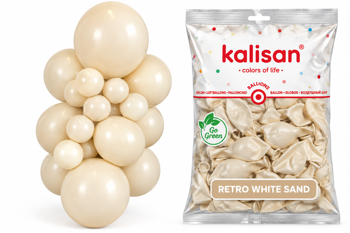 12" Kalisan Retro White Sand Latex Balloons 100 Count Bag - SKU #51562