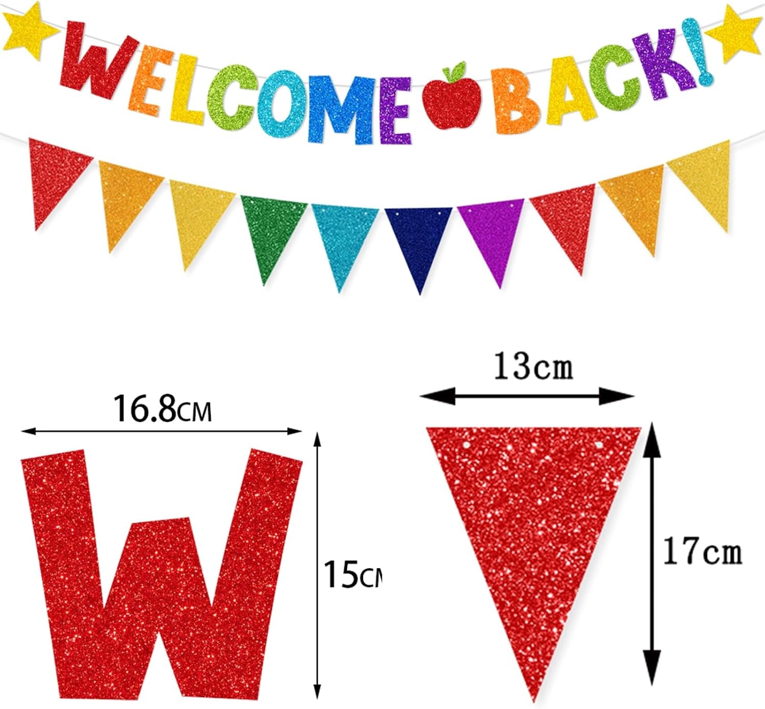 Welcome Back to School Banner Colorful Back to School Decorations Glitter First Day of School Banner for Wall, Hallway, Teacher Office Supplies