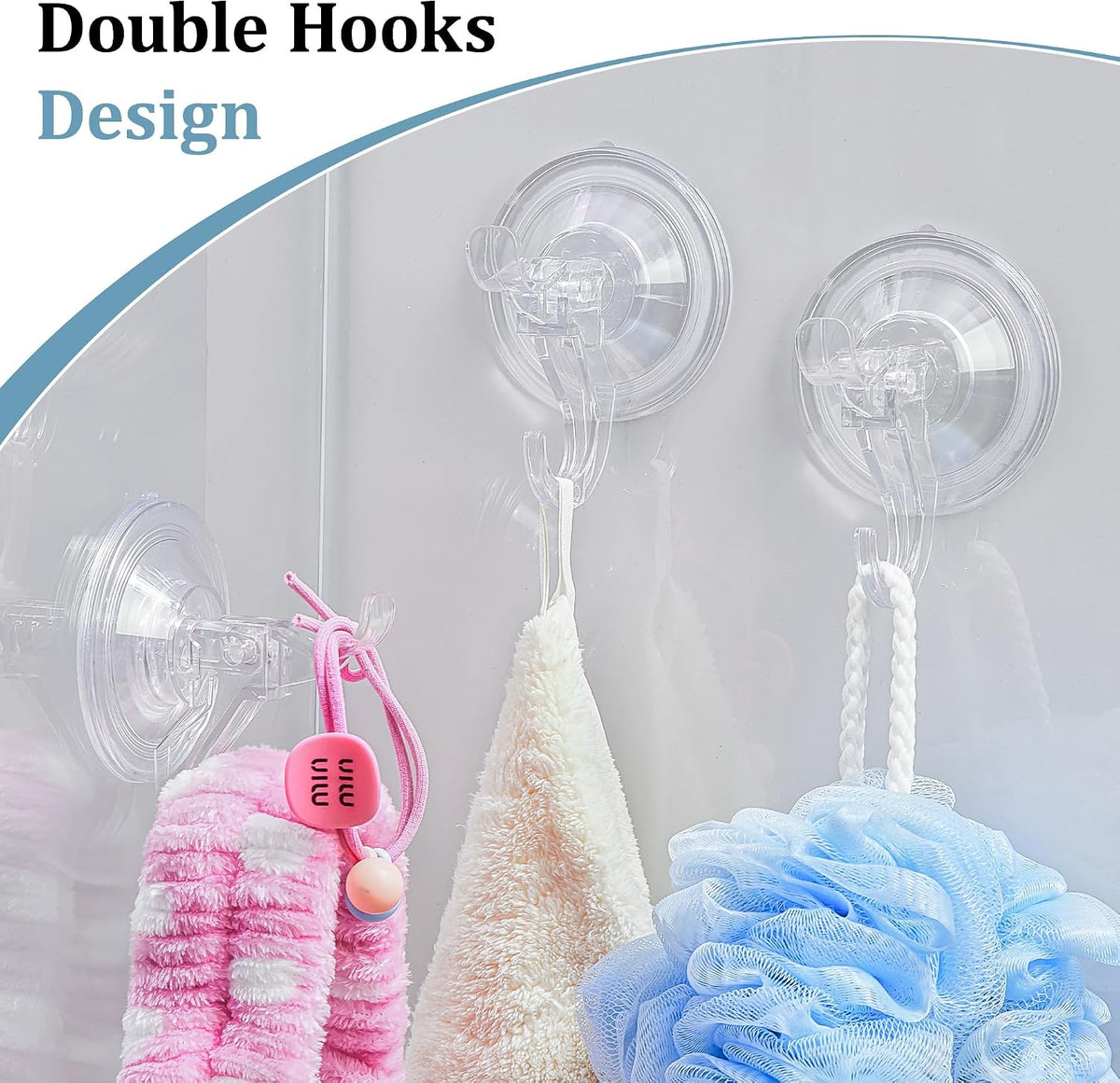 Set of 3 Clear Shower Suction Cup Hooks, Maximum Load Capacity 11 lbs