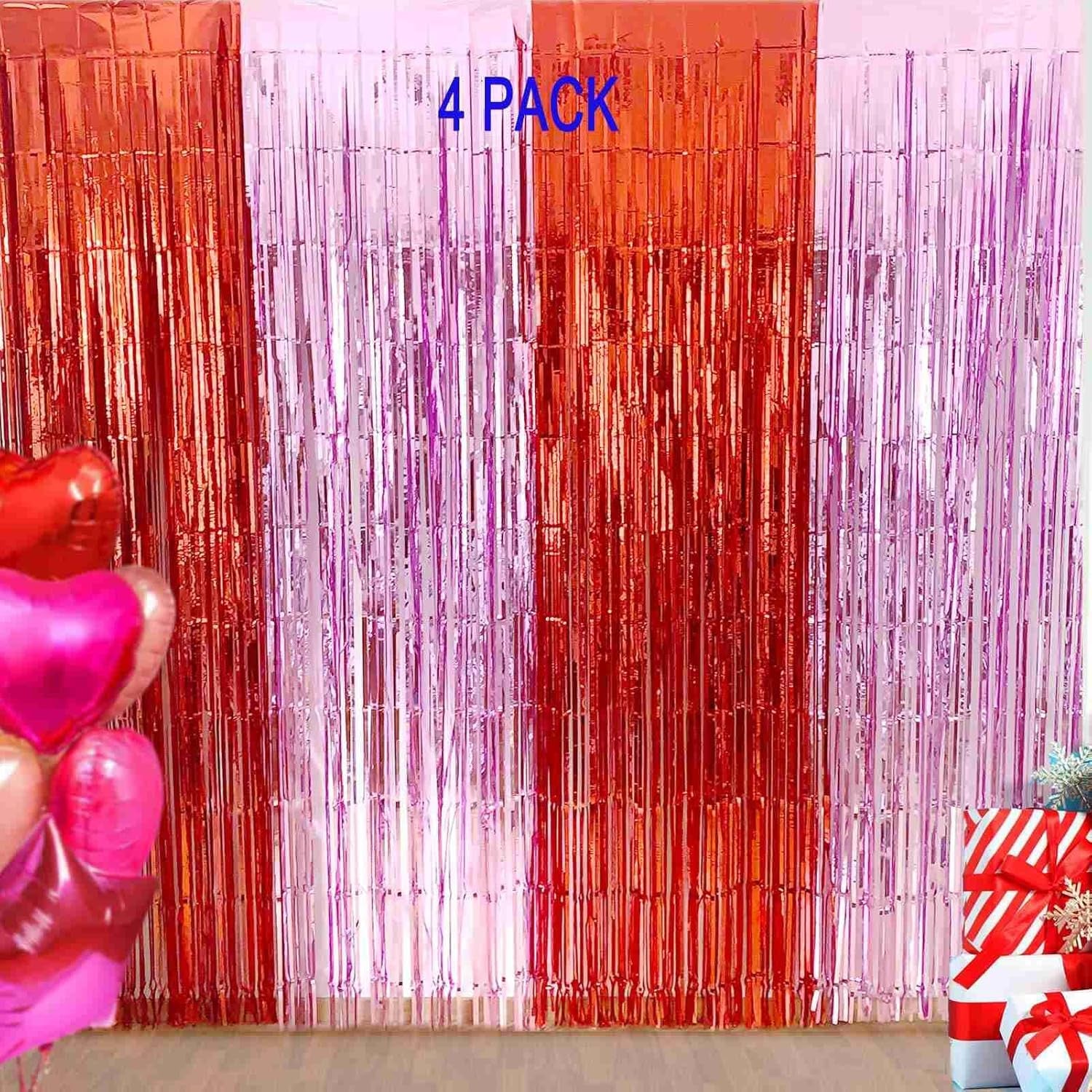 Blue Foil Fringe Curtain- 4 Pack of 3.2X8.2Ft Blue Streamers Backdrop Curtains for Party Decorations