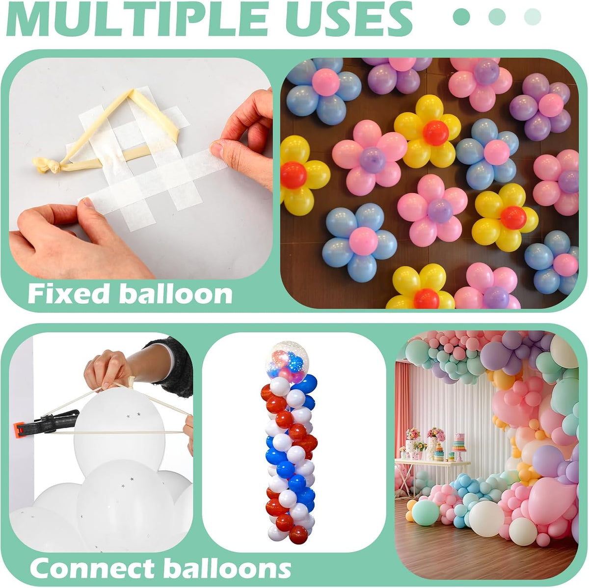 12-Piece Balloon Arch Clip Set with 100 Clear 260 Balloons