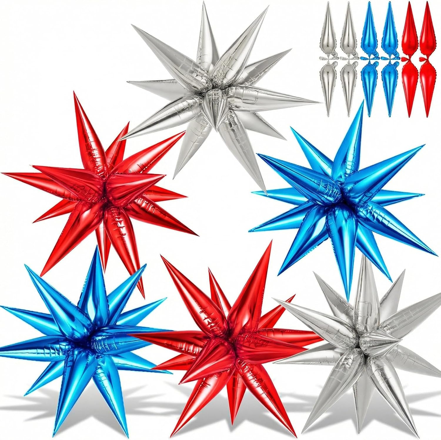 74 PCS Silver Star Balloons, 12 Point Star Foil Mylar Balloons Spike Explosion Cone Balloon for Party Decorations Supplies, Birthday, Wedding, Baby Shower, Graduation Balloon 2025