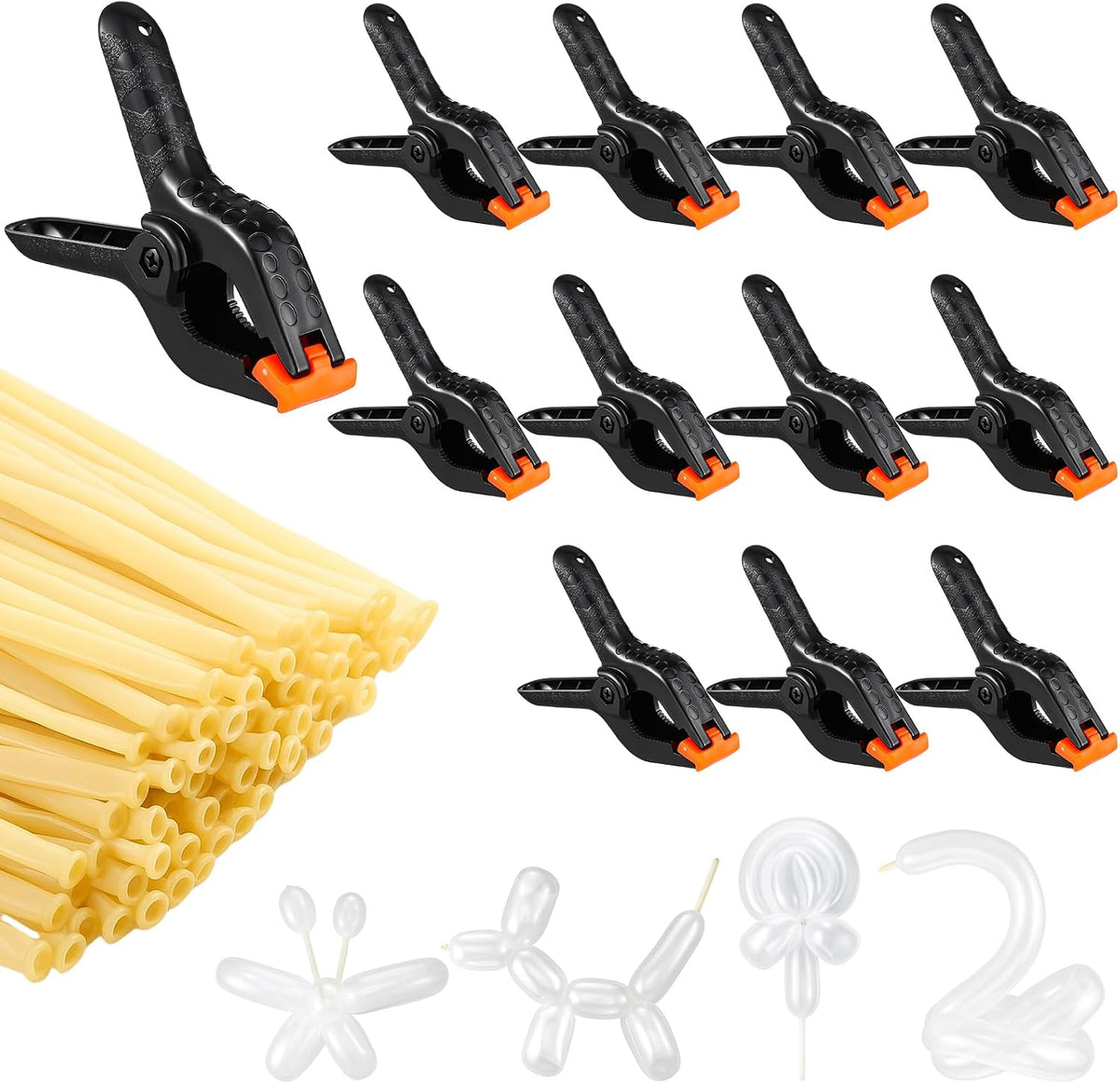 12-Piece Balloon Arch Clip Set with 100 Clear 260 Balloons