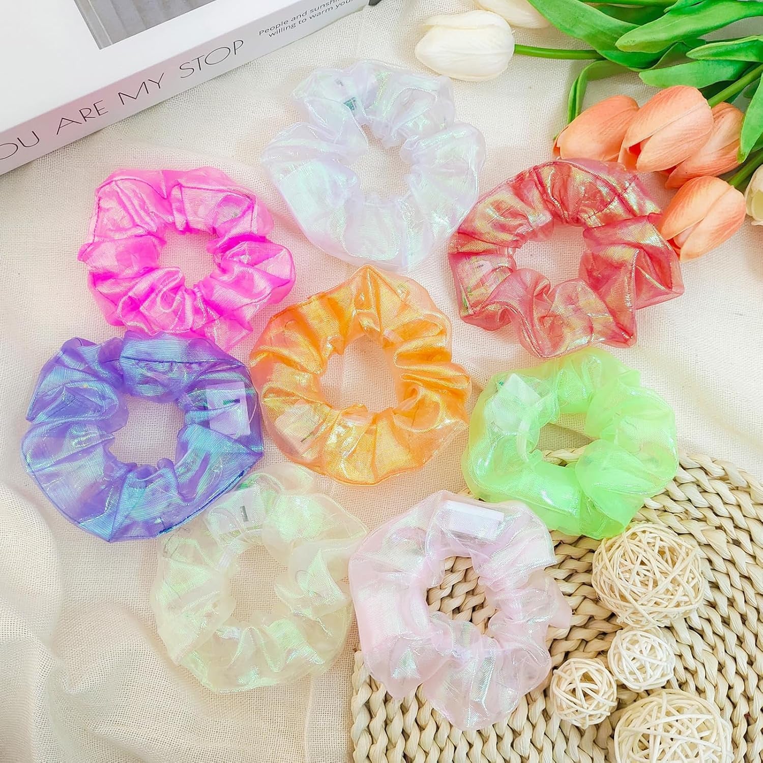 8 Pcs Light up Hair Scrunchies for Girls Women 3 Light Modes, 8 Hour Glow, Glow Party Accessories for Rave Festival