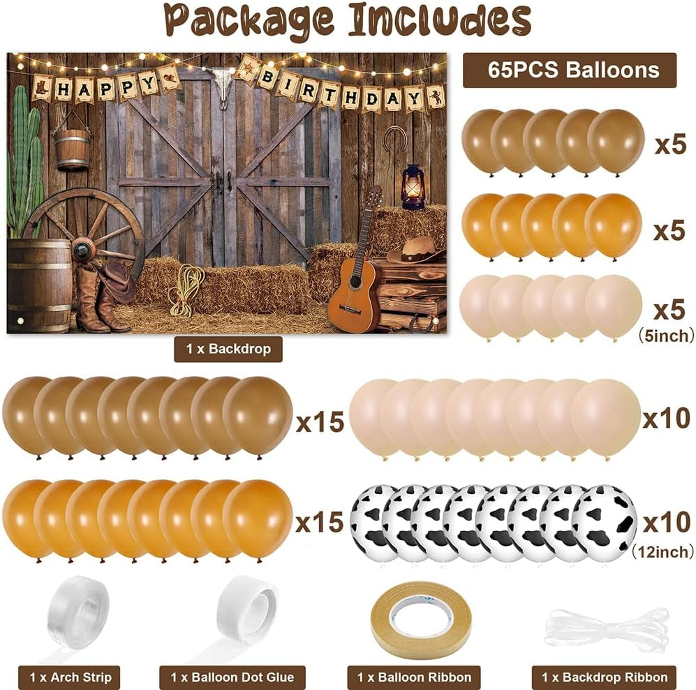Cowboy Birthday Party Decorations Western Birthday Party Supplies, 65Pcs Cowboy Balloons and 1Pcs Western Birthday Backdrop for Cowboy Rodeo Birthday Party Country Western Baby Shower