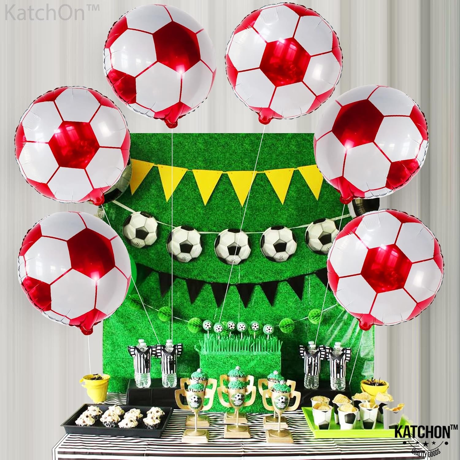 , Red Soccer Balloons -18 Inch, Pack of 6 | Soccer Birthday Party Decorations, Sports Themed Party Decorations | Soccer Decorations for Party with Red and White Balloons