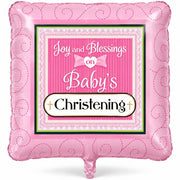 18" Pink Girl Christening Square Shape Helium Foil Balloons (5 pack) #17912