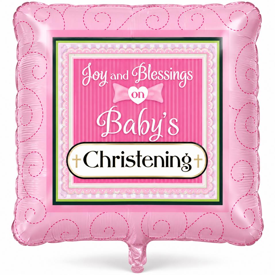 18" Pink Girl Christening Square Shape Helium Foil Balloons (5 pack) #17912
