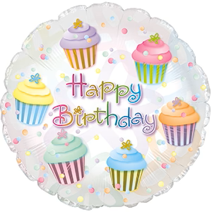 18" Happy Birthday Cupcake Shape Helium Foil Balloon (5 Pack) #114157