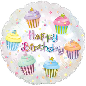 18" Happy Birthday Cupcake Shape Helium Foil Balloon (5 Pack) #114157