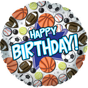 18" Happy Birthday Sports Balloons Helium Foil Balloons (5 Pack) #114604