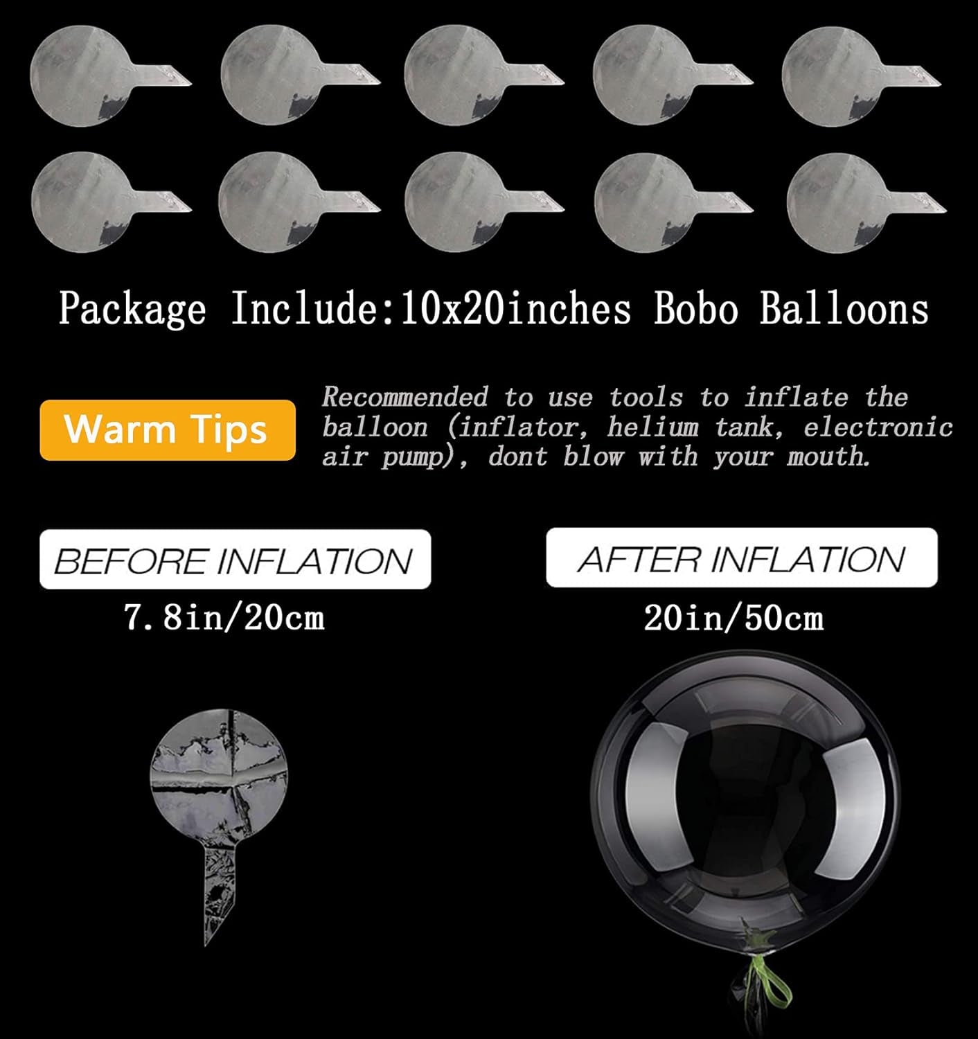 20 Inch Bobo Balloons, 10 Pcs Clear Bobo Balloon, Large Bubble Balloons | Transparent Bubble Balloon for Christmas Wedding Birthday Party Decoration