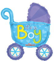 14" Mini Baby Boy Stroller Shape Air Fill Foil (5 PACK) #19756