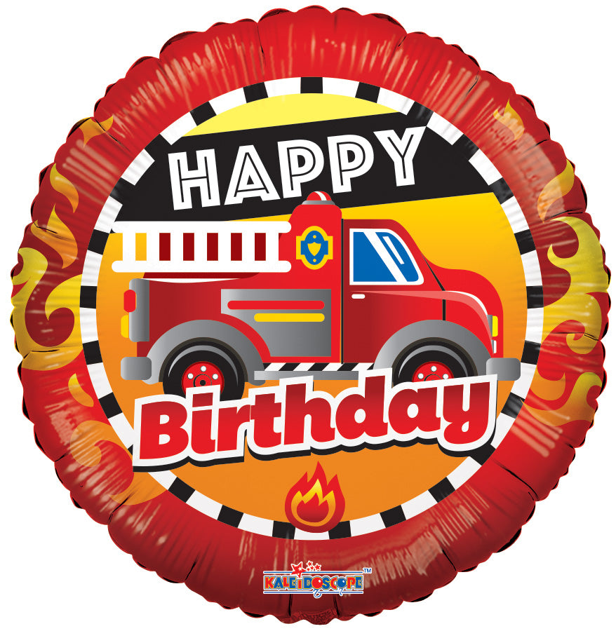 18" Happy Birthday Fire Engine Helium Foil Balloon (5 Pack) #15048