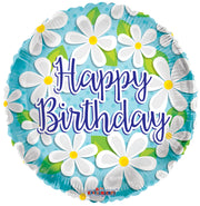 18" Happy Birthday White Daises Helium Foil Balloons (5 PACK) #15054