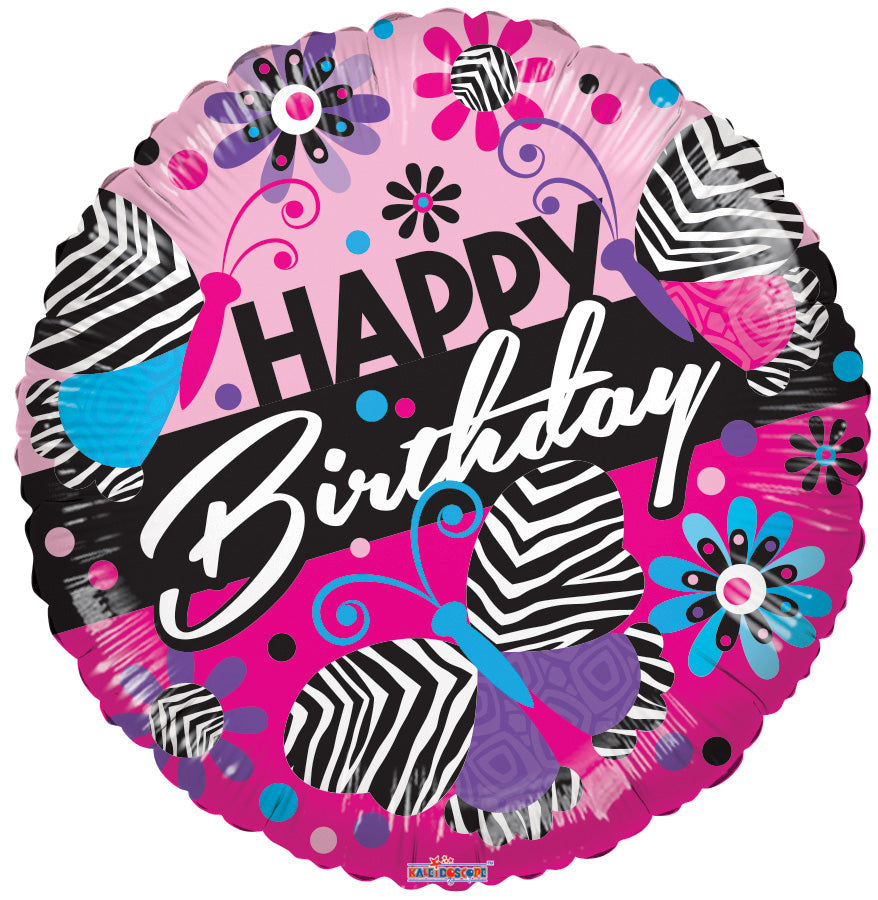 18" Happy Birthday Zebra Pattern Helium Foil Balloon (5 Pack) #15055
