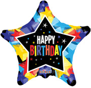 18" Happy Birthday Bright Color Star Helium Foil Balloon (5 Pack) #15058