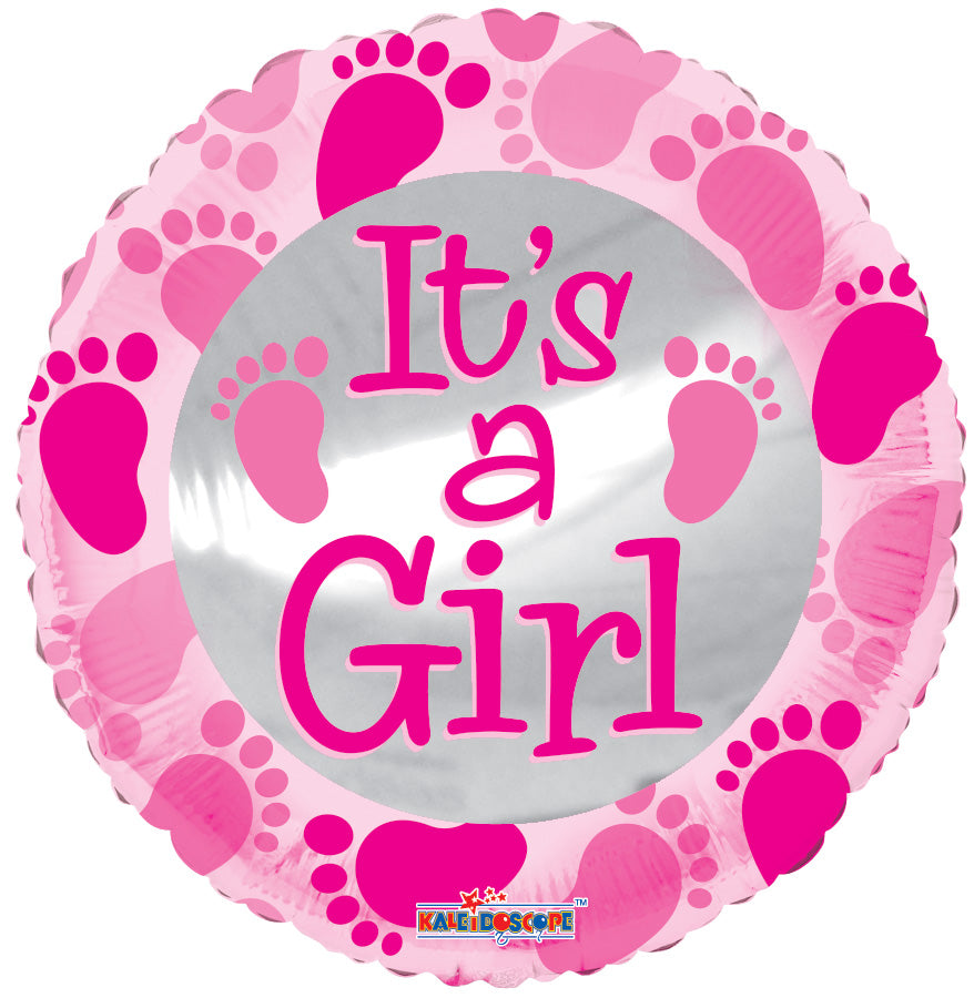 18" Baby Girl Foot Prints Balloons (5 Pack) #15142