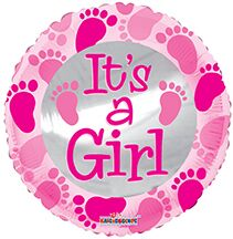 18" Baby Girl Foot Prints Balloons (5 Pack) #15142