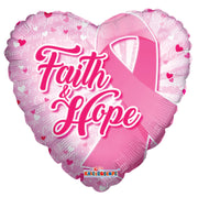 18" Faith Hope Breast Cancer Awareness Heart Shape Helum Foil Balloon (10 PACK) #15291