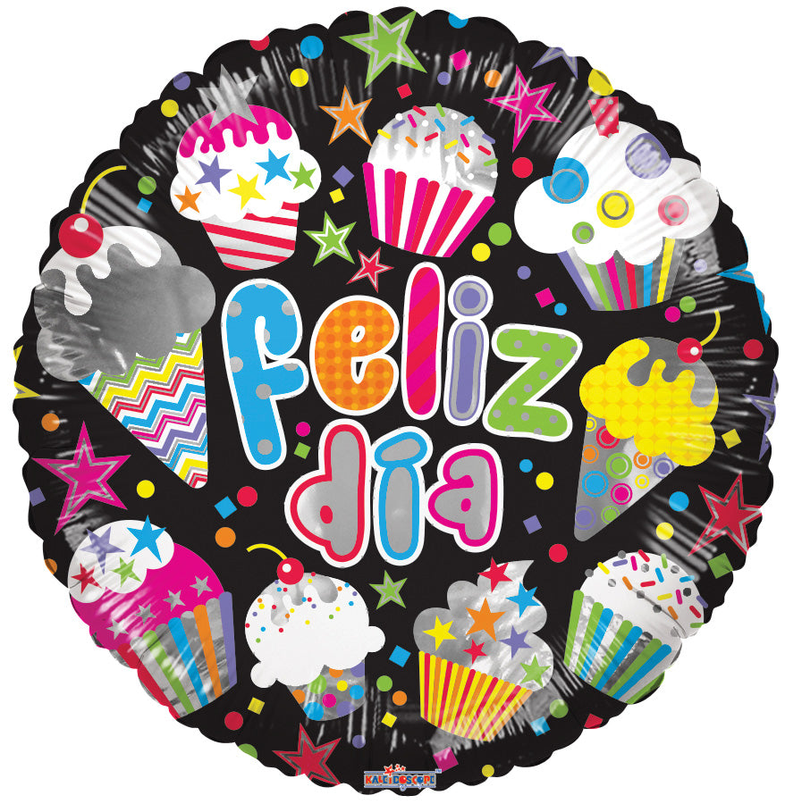 18" Spanish Birthday Feliz Dia! Cup Cake Helium Foil Balloons (5 PACK) #15355