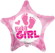 18" It's a Girl Foot Print Star Shape Helium Foil Balloon (5 PACK) #15379