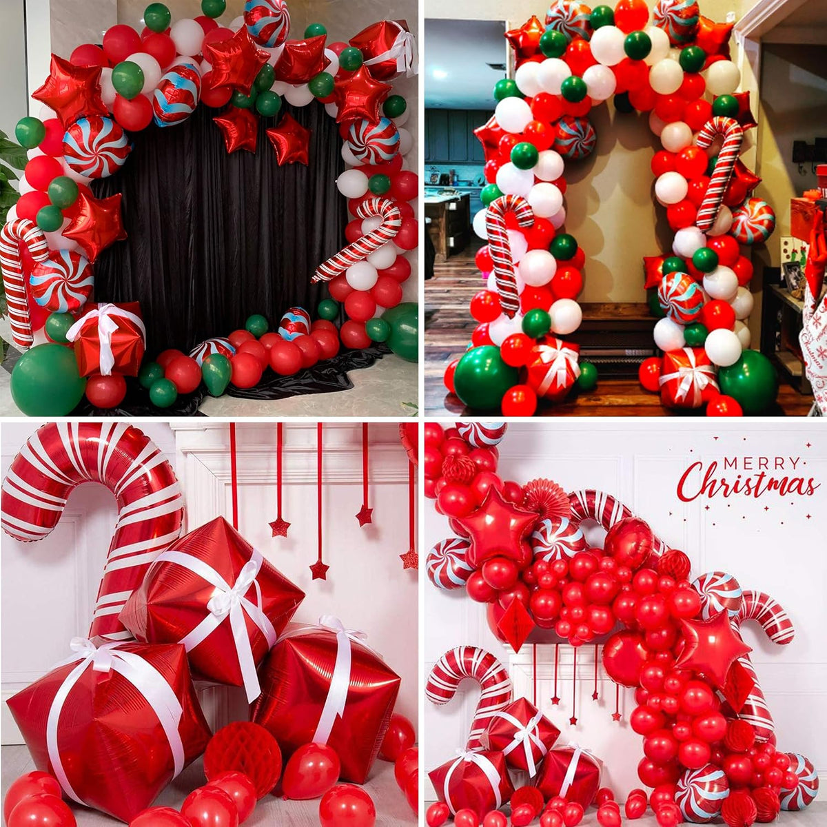 Christmas Balloon Garland Arch Kit - Includes Red and White Candy Balloons, Gift Box Balloons, and Red Star Balloons for Holiday Party Decorations