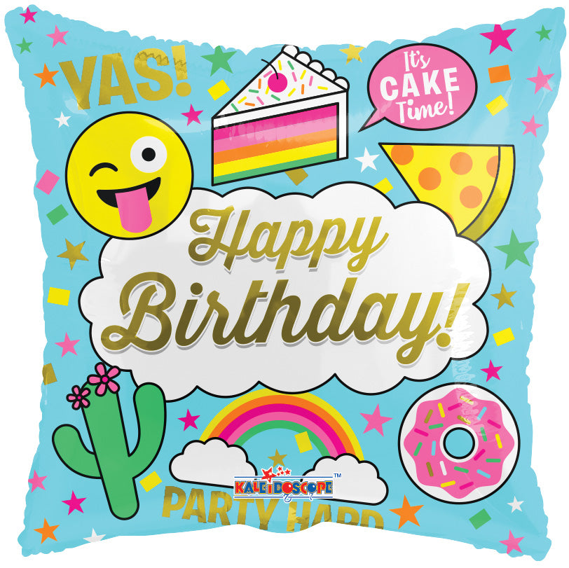 18" Happy Birthday Donuts & Cake Emoji Helium Foil Balloon (5 Pack) #15440