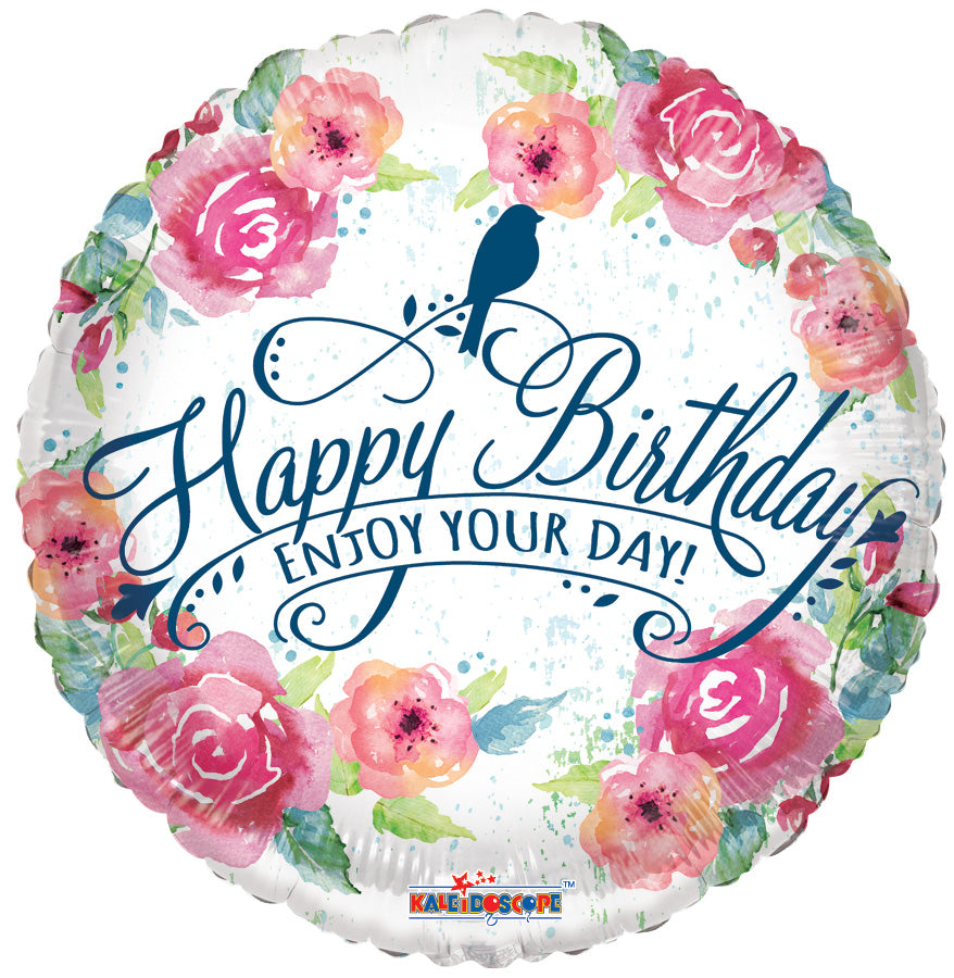 18" Happy Birthday Water Colored Flower Helium Foil Balloon (5 Pack) #15443