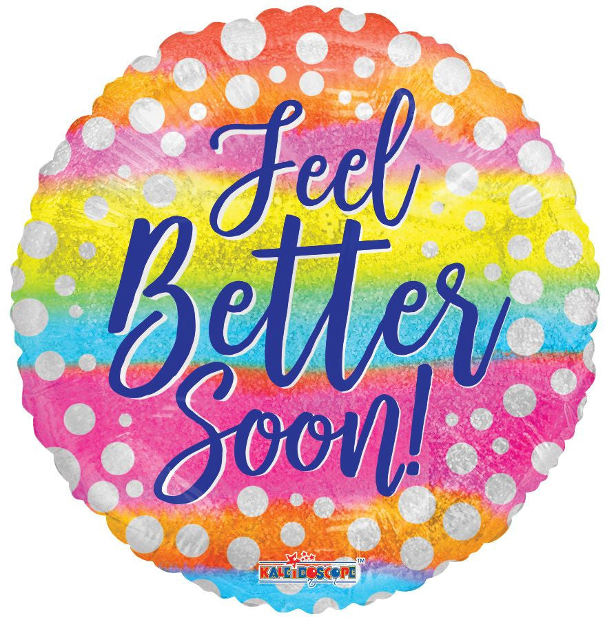 18" Feel Better Soon Dots with Fade Holographic Helium Foil Balloons (5 PACK) #15495-18