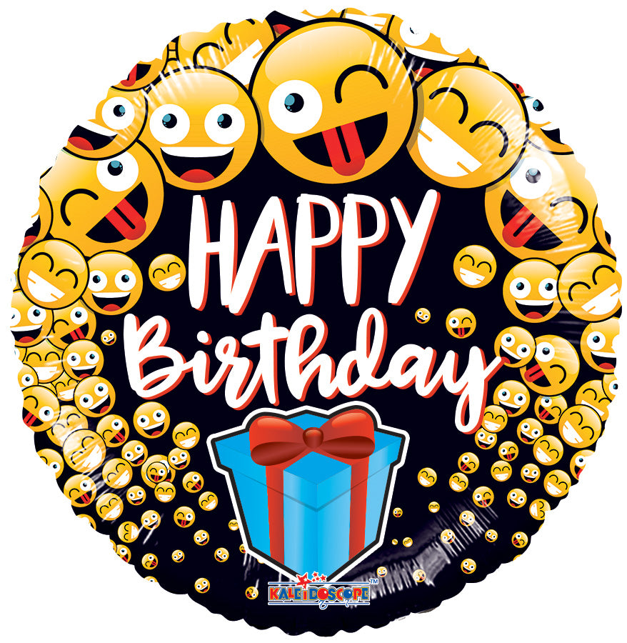 18" Happy Birthday Gift Emoji Helium Foil Balloon (5 Pack) #15810