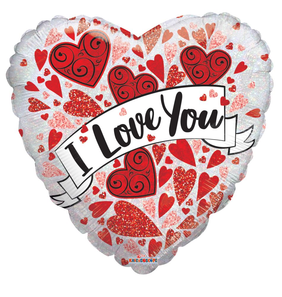 9" I Love You Holographic Banner Air Fill Only Foil Balloon (5 Pack) #15999-09
