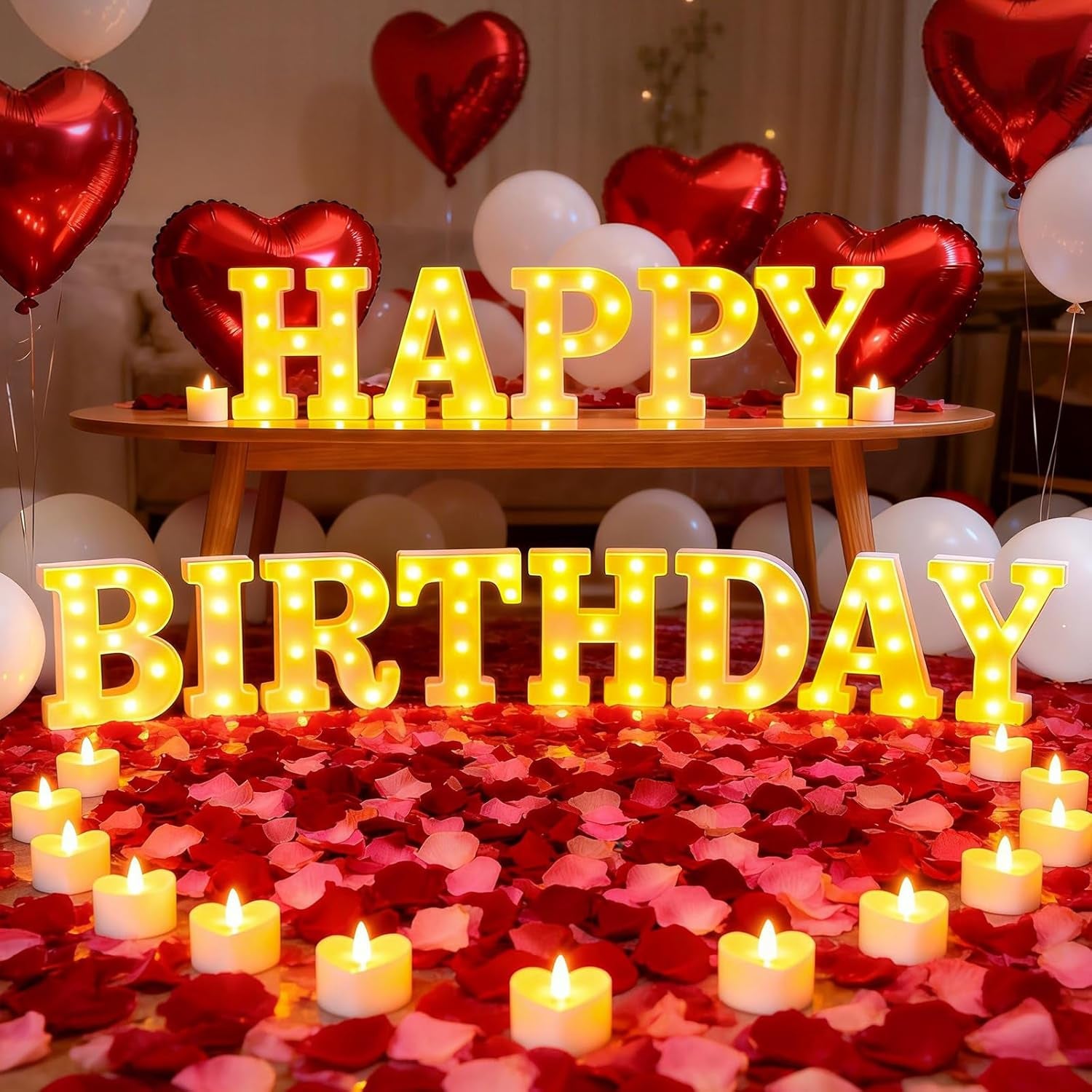 Marry Me Light up Letters, with 30 Tea Lights Candles, Rose Petals, Aluminum Balloons, Balloons, Red Carpet, Rose Ring Box, Double Sided Tape, Valentine'S Day Proposal Engagement Wedding Decorations