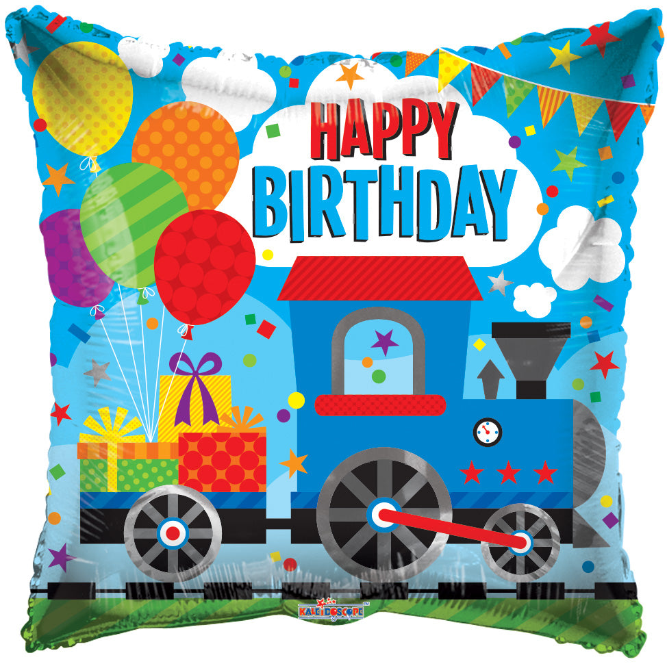 18" Happy Birthday Train Square Shape Helium Foil Balloon (5 Pack) #16122