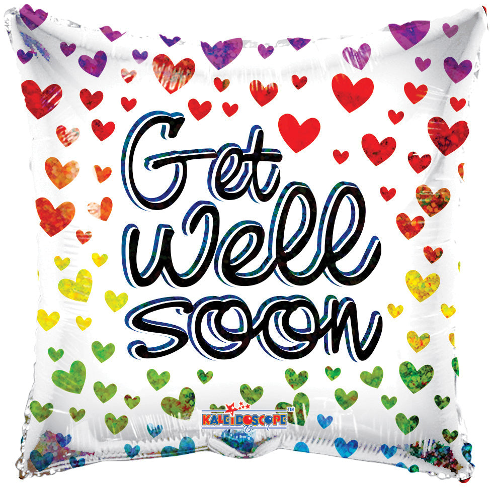 9" Mini Get Well Hearts Holographic Square Foil Balloon(5 pack)-16173
