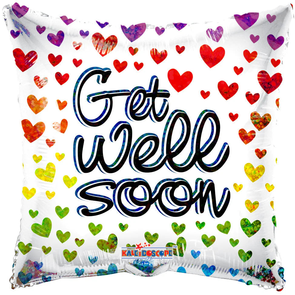 9" Get Well Hearts Holographic Square Foil Balloon(5 pack)-16173