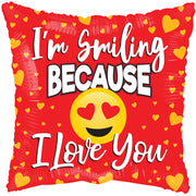 18" Smiling Because I Love You Heart Eyes Emoji Helium Foil Balloons (5 PACK) #16230-18
