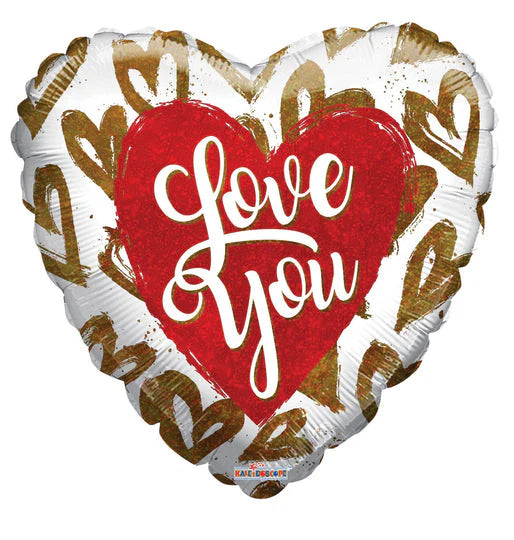 9" MINI I Love You Gold Hearts Holographic Shaped Air Fill Only Foil Balloon (5 Pack) #16233-09