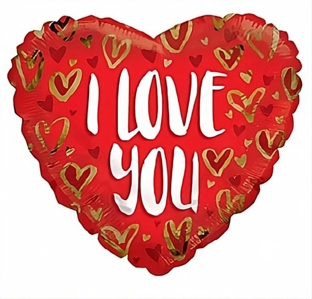 09" I Love You Gold Hearts Balloon (5 pack)-16295-09
