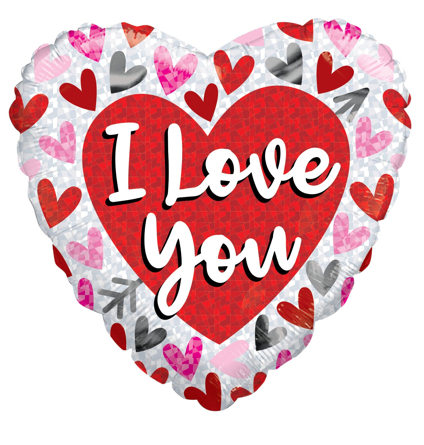 9" I Love You Hearts & Arrow Holographic Heart Shape Air Fill Only Foil Balloon (5 Pack) #16297-09